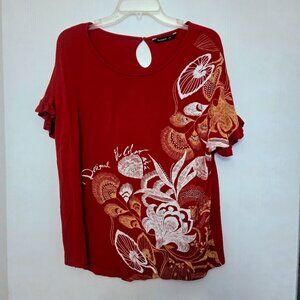 Desigual red floral‎ S/S top Size XXL